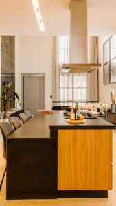 side view of sitting area near kitchen